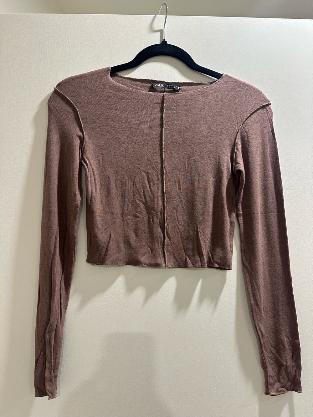 Zara Long Sleeve Cropped Top in Mauve Brown